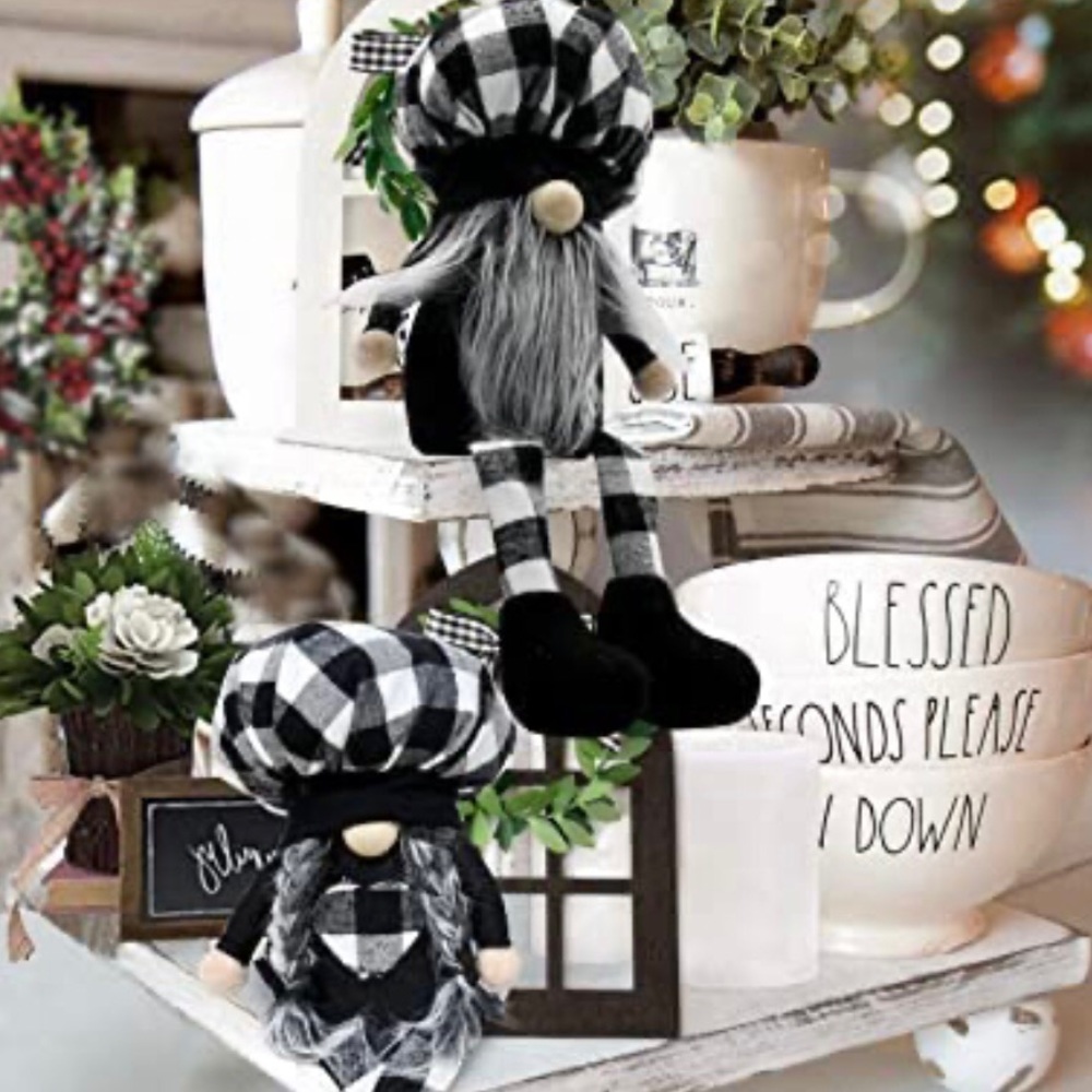 Buffalo Plaid Gnome Shelf SitterDecor Farmhouse Gnomes  Mr Gnome and Mrs Gnome - Picture 9 of 9